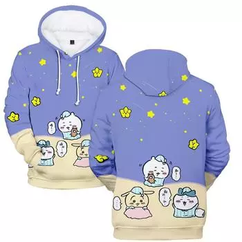 Новая мода Chiikawa мультфильм принт одежда уличная мужская толстовка с капюшоном свитшот мода с капюшоном длинный рукав пуловер топы XS