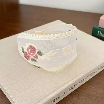 Новая Мода Цветочная Вышивка Сетка Повязка на Голову Женщины Весна Лето Широкая Повязка для Волос Элегантные Повязки для Волос для Женщин Диадемы