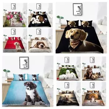 Новая мода Цветок Пододеяльник Комплект домашних животных Постельное белье Собаки Наволочка Дизайн Домашний текстиль Мультфильм Мужчина Женщина Одноместный Чехол на кровать King Size UK Single 135x200cm