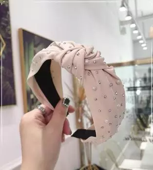 Новая Мода Девочки Повязка на Голову Ручной Работы Блестящие Жемчужины Стразы Украшение Повязка для Волос Женская Средний Узел Тюрбан Аксессуары для Волос
