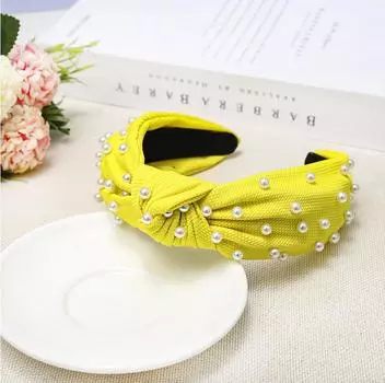 Новая Мода Девочки Повязка на Голову Жемчужная Инкрустация Однотонная Резинка для Волос Женщины Высокое Качество Тюрбан Осенний Головной Убор Аксессуары для Волос