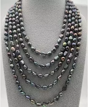 Новая мода длинное 100-дюймовое 9-миллиметровое ожерелье из пресноводного жемчуга в стиле барокко с черным павлином