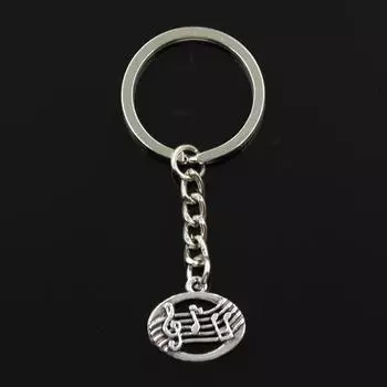 Новая мода для мужчин 30 мм брелок DIY металлический держатель цепи винтажная музыкальная нота 20x17 мм античная бронза серебряный цвет кулон серебряный