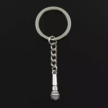 Новая мода для мужчин 30 мм брелок DIY металлический держатель цепи винтажный микрофон 25x7 мм античная бронза серебряный цвет кулон серебряный