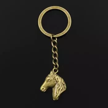 Новая мода для мужчин 30 мм брелок DIY металлический держатель цепи Винтаж Лошадь 28x22 мм античная бронза серебряный цвет кулон серебряный