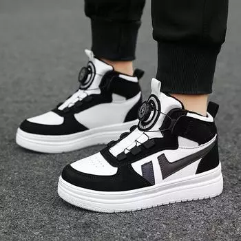 новая мода для начальной школы на толстой подошве повседневная спортивная обувь для мальчиков с высоким верхом детская обувь для скейтборда для девочек с вращающейся кнопкой 35