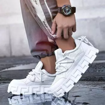 Новая мода дышащая сетчатая поверхность молодежная толстая подошва увеличение прилива обувь внешняя торговля личность мужская обувь доска обувь 43
