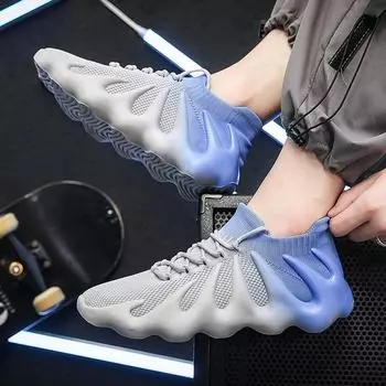 Новая мода Галстук-краситель Мужская спортивная обувь Сетка Дышащие кроссовки Дорожные туфли 39 серый/синий