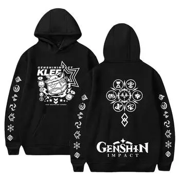Новая мода Genshin Impact Print Одежда уличная мужская толстовка с капюшоном с длинным рукавом пуловер топы XS чёрный