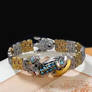Новая мода Get Lucky Девятиглазая бусина Дзи Храбрый браслет Мужская передача Ретро Личность Модная атмосфера Национальная тенденция Нишевый дизайн 18CM
