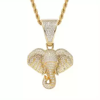 Новая мода голова слона хип-хоп кулон ожерелье мужские животные хип-хоп ювелирные аксессуары золотой
