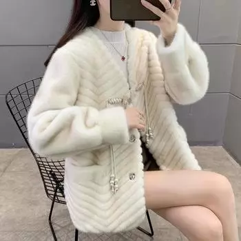 Новая мода и мода из искусственного норкового меха для женщин с мехом и мехом в одном экологически чистом меху для женщин S