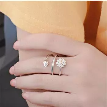 Новая мода изысканные ювелирные изделия из стерлингового серебра 925 пробы личности двойной лотос свежий цветок гипоаллергенные открывающиеся кольца Xzr033