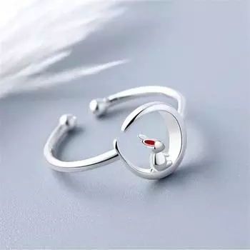 Новая мода изысканный изогнутый лунный кролик ювелирные изделия из стерлингового серебра 925 пробы милый нефритовый кролик милые животные открывающиеся кольца R246