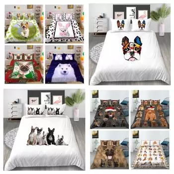 Новая мода Комплект одеял для собак Комплекты постельного белья для домашних животных Пододеяльники с принтом Queen King Size Домашний текстиль с наволочкой Мягкие комплекты постельного белья UK Single 135x200cm