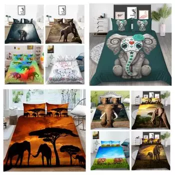 Новая мода комплект пододеяльников со слоном королевского размера, постельные принадлежности, роскошный домашний текстиль, мягкий пододеяльник с 3D принтом животных, детское постельное белье UK Single 135x200cm