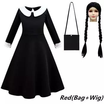Новая мода, костюм Аддамс для косплея, платье для девочек, платье принцессы, детское платье Изабелы, праздничное детское платье + сумка + парик 110 белый