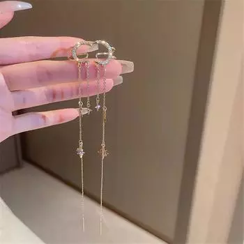 Новая мода, легкие роскошные сияющие звезды и луны, кисточка для ушей, зажим для ушей, цельные серьги, женские ювелирные изделия, подарок на вечеринку, оптовая продажа