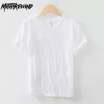 Новая мода, летние мужские топы и футболки, уличная одежда, повседневная футболка с коротким рукавом, футболка с круглым вырезом, индивидуальный всплеск цвета чернил, футболки из 95% хлопка L белый