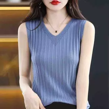 Новая мода лето без рукавов черно-белая трикотажная майка женская жилетка узкая V-образный вырез трикотажные майки майки жилеты JJ30 One Size белый