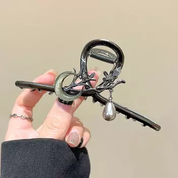 Новая Мода Металлическая Луна Заколка для Волос для Женщин Девушек Простая Черная Жемчужина Цветок Хвост Зажим Заколки Аксессуары для Волос