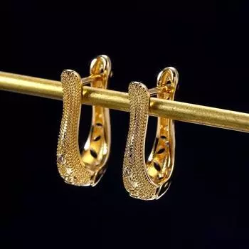 Новая мода микро-мозаика Aaa + циркон милые U-образные серьги-кольца с пряжкой и золотым покрытием для женщин