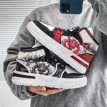 Новая мода молодежная студенческая корейская версия модная высокая повседневная спортивная обувь для мужчин и женщин пара скейтбординг обувь кроссовки 35 чёрный