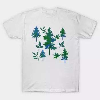 Новая мода Мужская футболка с принтом деревьев и листьев, топы с коротким рукавом, футболки повседневные S белый