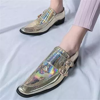 Новая Мода Мужской Шарм Зеленый Золотой Острый Зеркальный Кожа Змеиной Кожи Мужская Нарядная Свадебная Выпускной Вечер Лоферы Обувь 39