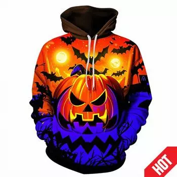 Новая мода на Хэллоуин с рисунком тыквы, 3D-печатная толстовка с капюшоном, мужская и женская толстовка с принтом ужасов, хип-хоп толстовки, крутые толстовки S