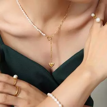 Новая мода на работу не выцветает элегантная личность любовь кулон ожерелье натуральный пресноводный жемчуг ключичная цепочка
