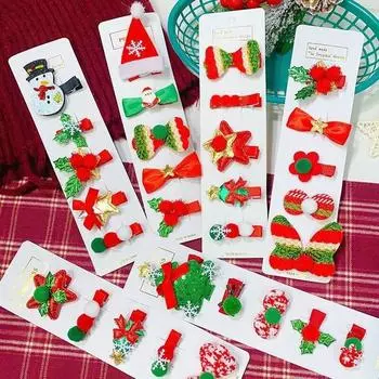 Новая мода, набор заколок для волос с изображением красного лося и колокольчика, милый мультяшный зажим для волос, заколки сбоку, детские рождественские аксессуары для волос для девочек, подарок