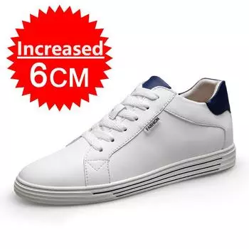 Новая Мода Натуральная Кожа Обувь на Платформе для Мужчин 6 см Невидимое Увеличение Роста Белые Кроссовки Кожаные Повышающие Рост Повседневные Туфли 37
