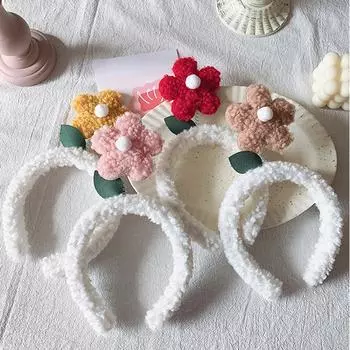 Новая мода нескользящая для женщин повязка на голову обруч для мытья лица повязка на голову плюшевый цветок ягненка оранжевый