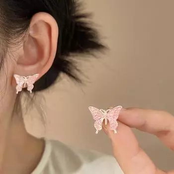 Новая мода Нишевый дизайн Роскошные розовые серьги-бабочки с персонализированными джокерами женские