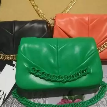 Новая мода Oblique Crossbag Pure Color Soft Leather Wrinkled Chain Chain Underarms All Match Shoulder Bags