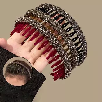 Новая мода обручи для волос с флокирующимся ободом и стразами для женщин и дам, сплошной цвет, зубчатая нескользящая повязка на голову, повязка на голову, аксессуары для волос