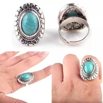 Новая мода Очарование Ретро Металлические цветы Натуральный камень Кольцо Подарки на годовщину