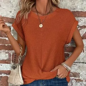 Новая мода, однотонная повседневная футболка с круглым вырезом, женские топы, элегантные топы, летняя женская футболка с коротким рукавом, простые футболки больших размеров, женские 24483 S бордовый