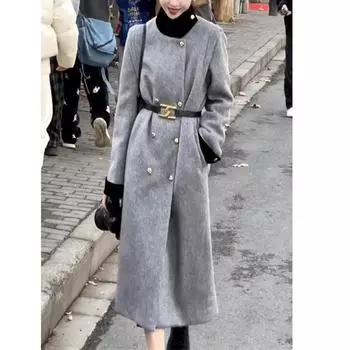 Новая мода Париж живописный темперамент мода 90-х белый утиный пух свободная средняя и длинная шерстяная куртка осень и зима S