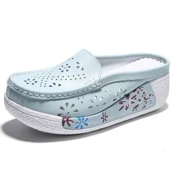 Новая Мода Повседневная Женская Обувь Плоская Натуральная Кожа Белая Обувь Медсестры Женская Обувь на Платформе и Танкетке 34(22cm)