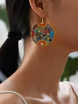 Новая мода, преувеличенные крупные брендовые цветы, популярные преувеличенные компьютерные серьги с каплями масла и цветком разноцветный