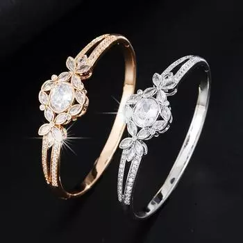 Новая мода простой креативный цветочный дизайн с инкрустацией цирконом простой повседневный джокер свежий браслет с орнаментом золотой