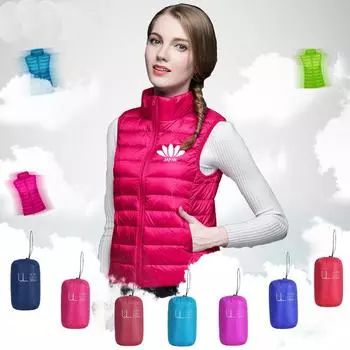 Новая мода японский цветок женский осенний жилет на утином пуху ультра легкий жилет с хлопковой подкладкой куртка зимняя тонкая сексуальная куртка без рукавов L чёрный