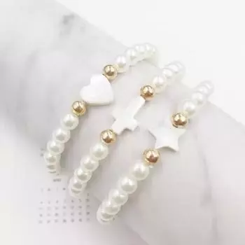 Новая мода ракушка сердце звезда крест браслет для женщин роскошный эластичный браслет с имитацией жемчуга Pulras Mujer ювелирные изделия