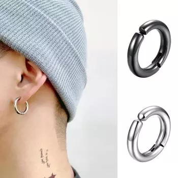 Новая мода серьги-кольца из нержавеющей стали без пирсинга ушей ювелирные изделия ложное открытие 10x2.5mm чёрный