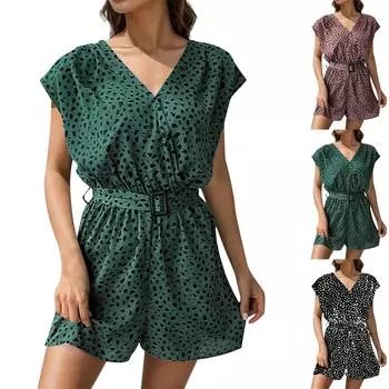 Новая мода, сексуальный женский летний модный женский комбинезон с V-образным вырезом и принтом L чёрный