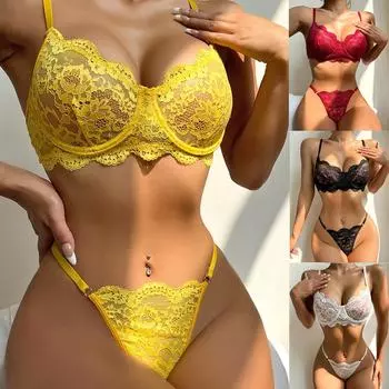 Новая мода слинг кружево сексуальное женское белье устанавливает прозрачный цветочный сетчатый комплект нижнего белья S белый
