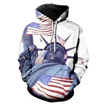 Новая мода США Статуя Свободы Флаг 3D Печатный Толстовка Мужчины Женщины Hipster Длинный Рукав Толстовка Свитер S