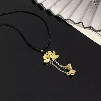 Новая мода, стиль, дизайн, геометрический лотос, черная веревка, ожерелье, ювелирные изделия